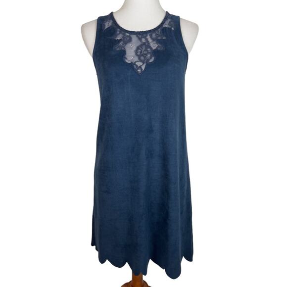 Altar’d State Navy Sleeveless Stretch Microsuede Lace Trim Party Dress Size XS - Picture 1 of 6